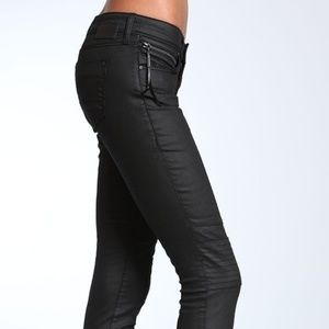 MAVI PATRICE SKINNY BIKER JEANS IN BLACK JEATHER